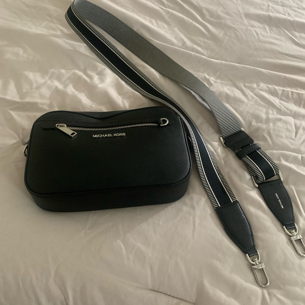 Michael Kors Black crossbody bag with silver accents!